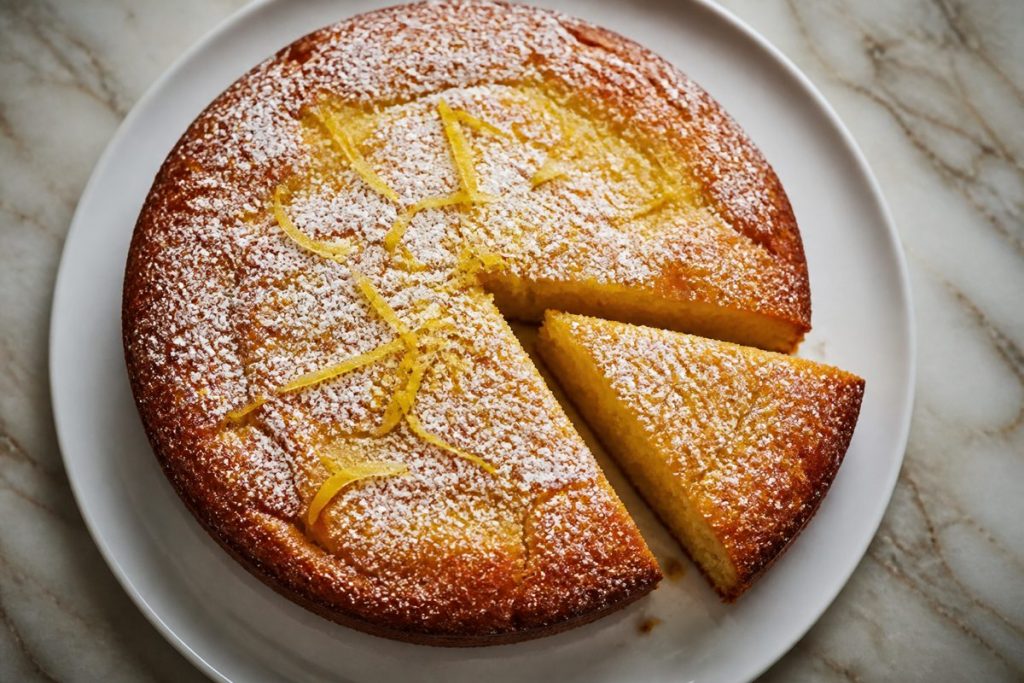 Olive oil lemon cake on a plate