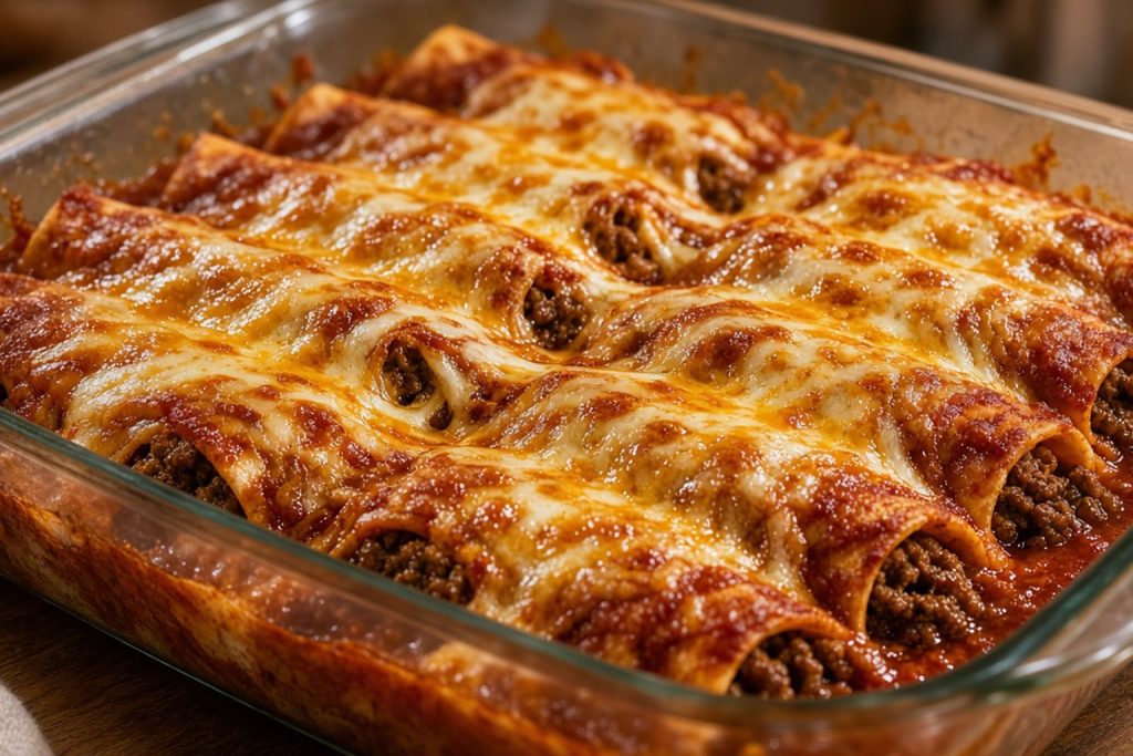 Beef enchiladas with red sauce