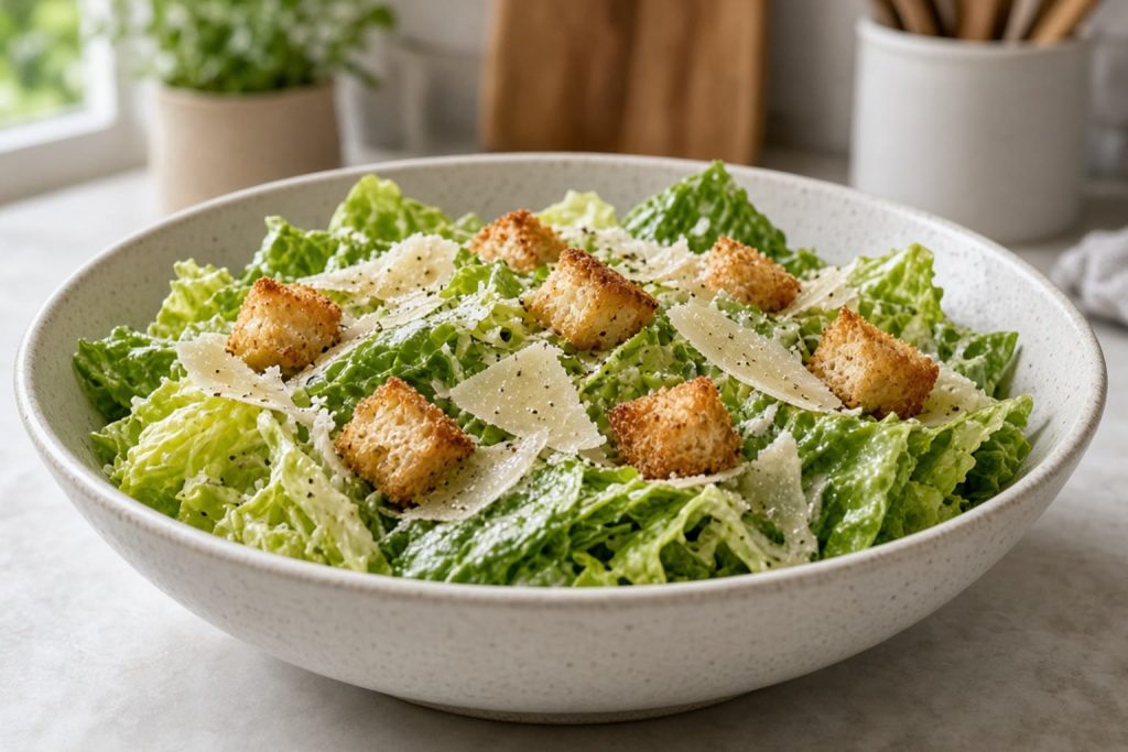 Caesar salad with croutons and parmesan