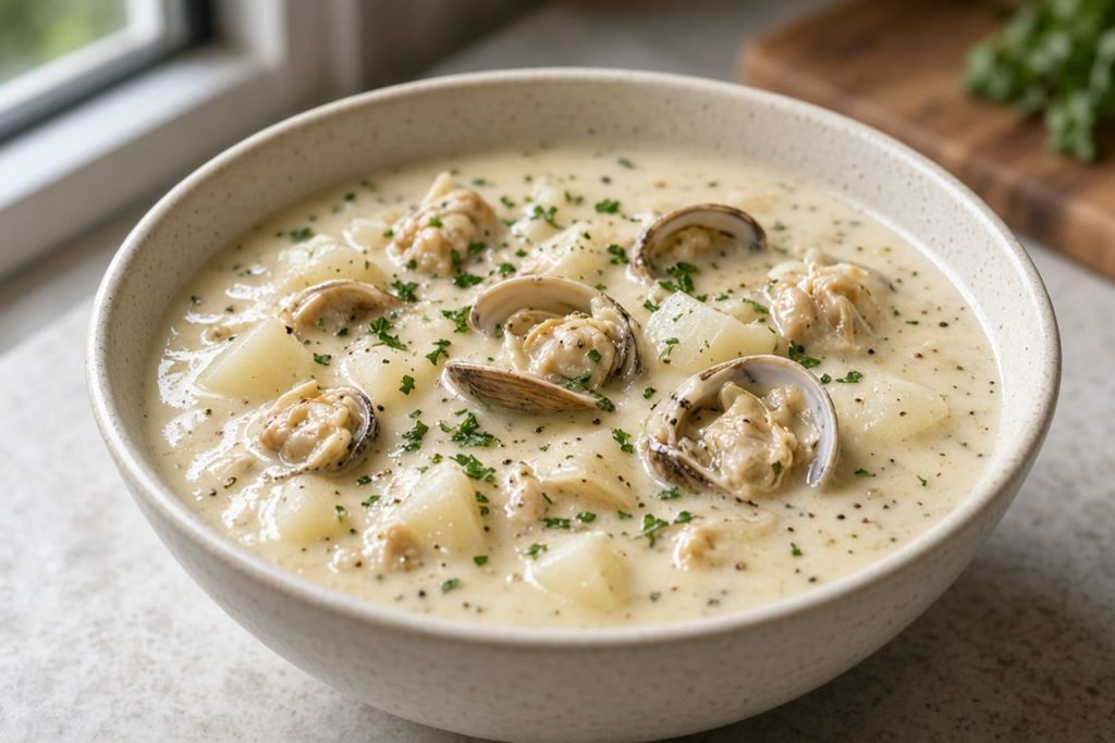 Creamy clam chowder with potatoes