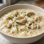 Creamy clam chowder with potatoes