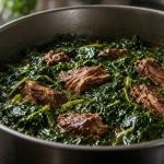 Pot of braised collard greens
