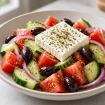 Greek salad with tomato, cucumber, and feta