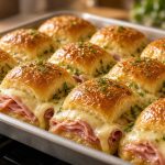 Ham and cheese sliders in a pan