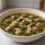 Italian wedding soup with meatballs and greens