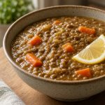 Bowl of brown lentil soup