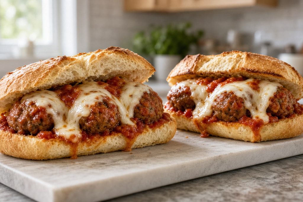 Meatball sub on a toasted roll