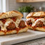Meatball sub on a toasted roll