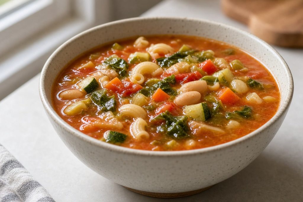 Minestrone soup with beans and pasta