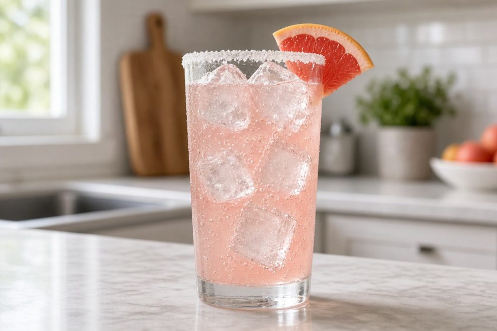 Paloma cocktail with a grapefruit wedge