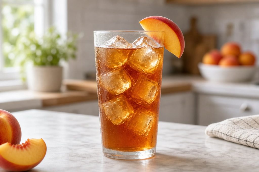 Pitcher of peach iced tea