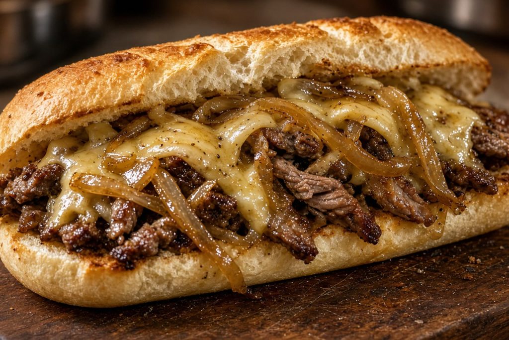 Philly cheesesteak on a roll