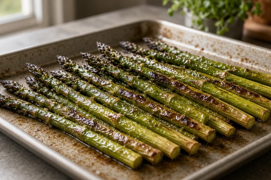 Roasted asparagus on a sheet pan