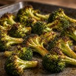 Roasted broccoli on a sheet pan