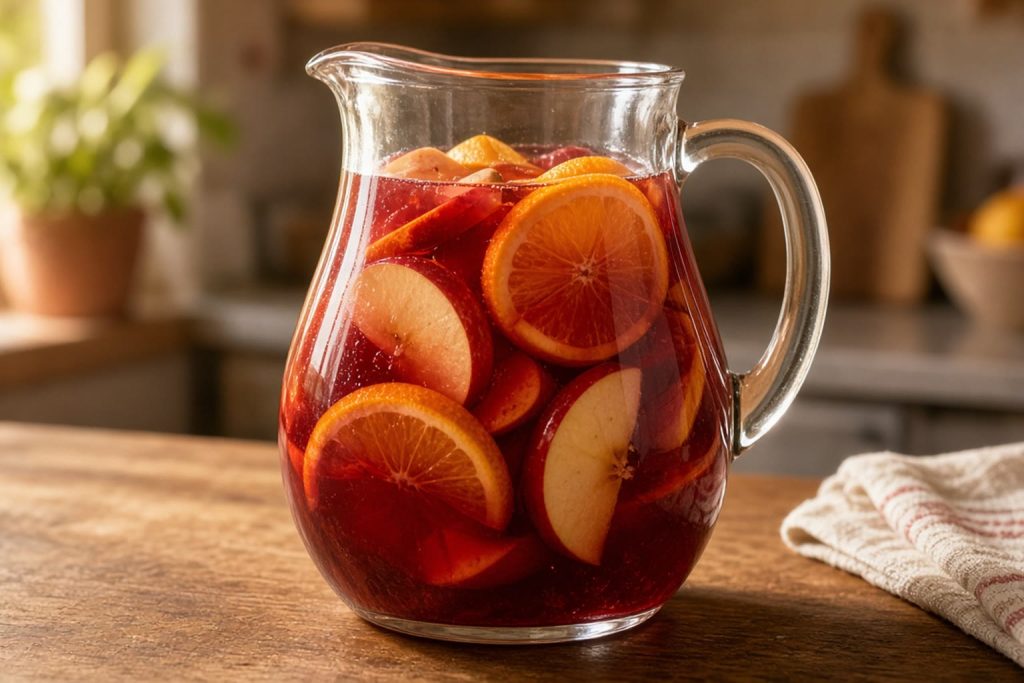 Red sangria in a pitcher