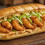 Shrimp po boy on a roll