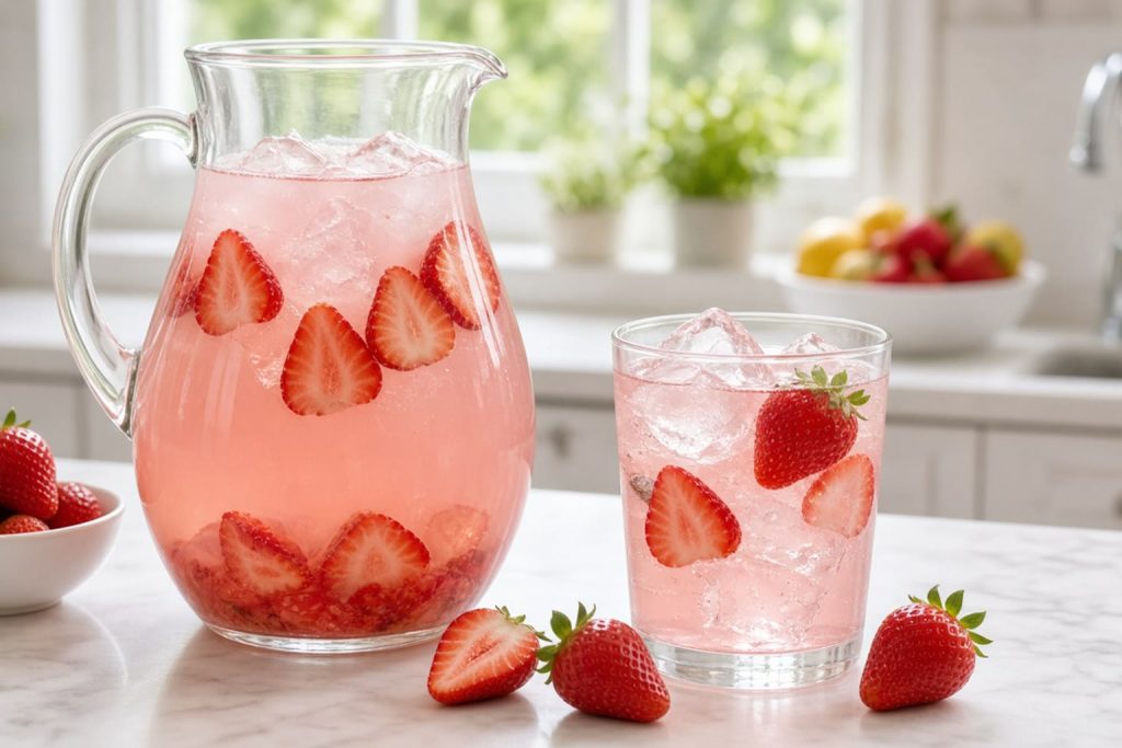 Pitcher of strawberry lemonade