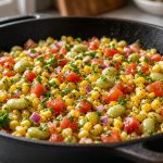 Skillet of succotash with corn and lima beans