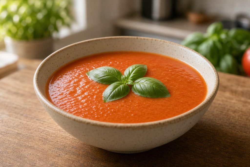 Tomato basil soup in a bowl