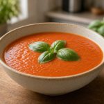 Tomato basil soup in a bowl